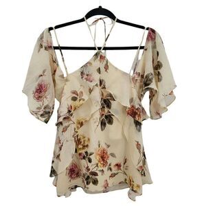 Intermix Silk Top Feminine Country Floral‎ Strappy Boho Cottage Core Cream Sz S